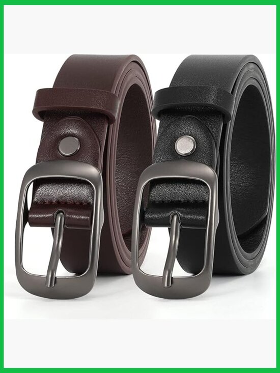 2 Pack Cowhide Leather Belts with Pin Buckle for Jeans Dress main image 7